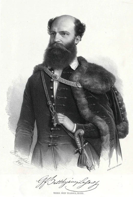Batthyány Lajos kőrajzos portréja, szakállal, mentében
