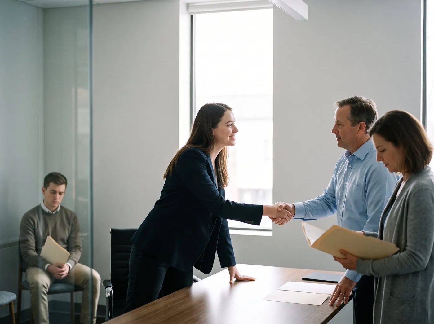 A job interview in a bright office meeting room